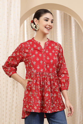 Maternity Zipless Feeding Peplum Top - Red Floral