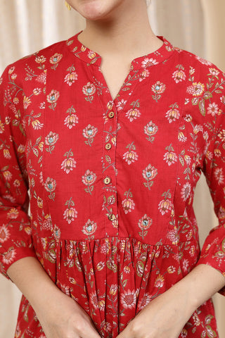 Maternity Zipless Feeding Peplum Top - Red Floral