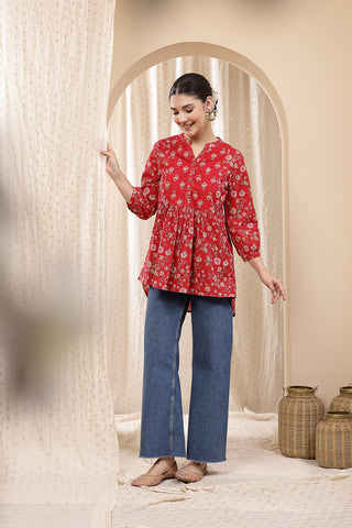 Maternity Zipless Feeding Peplum Top - Red Floral