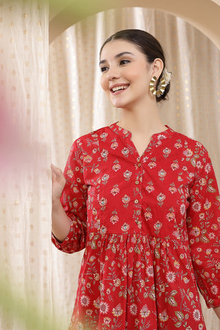 Maternity Zipless Feeding Peplum Top - Red Floral