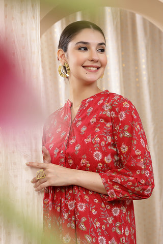 Maternity Zipless Feeding Peplum Top - Red Floral