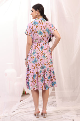 Close Up of Rayon Fabric Detail on Floral Printed Zipless Feeding Maternity Dress