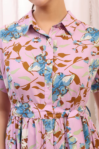 Soft Rayon Texture of Floral Printed Zipless Feeding Maternity Dress - Breathable & Comfy