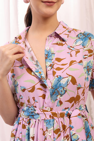 Side Profile of Pink Nursing Dress showing Feeding Zips & Pockets & Fit