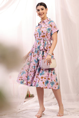 Elegant Pink Look of Floral Printed Zipless Feeding Maternity Dress - Perfect for Any Occasion