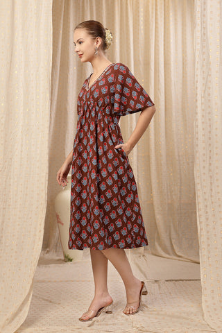 House of Zelena All Over Printed Concealed Zip Feeding Maternity Dress - Trusted by Mothers for Quality