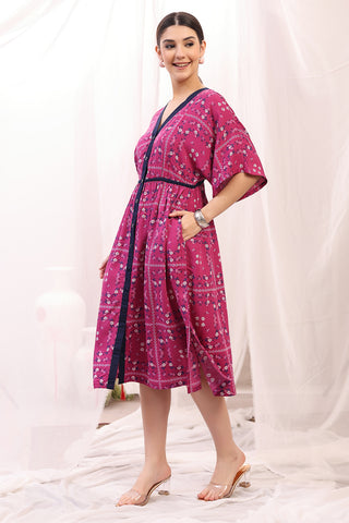 Stylish Pink Maternity Wear - Floral Printed Zipless Feeding Shirtdress for New Moms