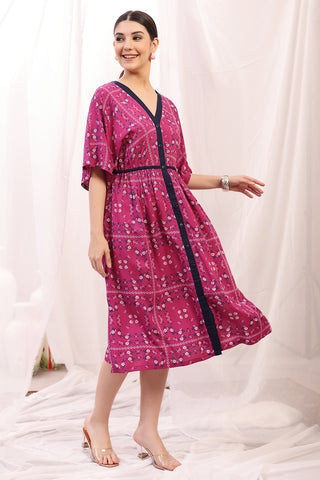 Soft Rayon Texture of Floral Printed Zipless Feeding Shirtdress - Breathable & Comfy