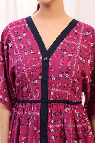 Woman wearing Floral Printed Zipless Feeding Shirtdress in Pink - Pre & Post Pregnancy