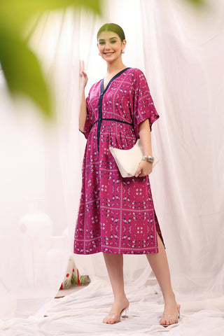 Elegant Pink Look of Floral Printed Zipless Feeding Shirtdress - Perfect for Any Occasion