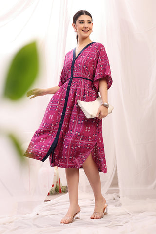 Back View of Floral Printed Zipless Feeding Shirtdress - Flattering Silhouette for Pregnancy