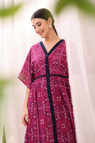 Practical Rayon Feeding Dress with Pockets - Floral Printed Zipless Feeding Shirtdress