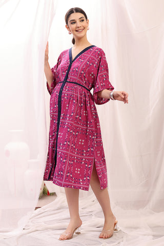 Studio Shot of Floral Printed Zipless Feeding Shirtdress showing Rayon Design Quality