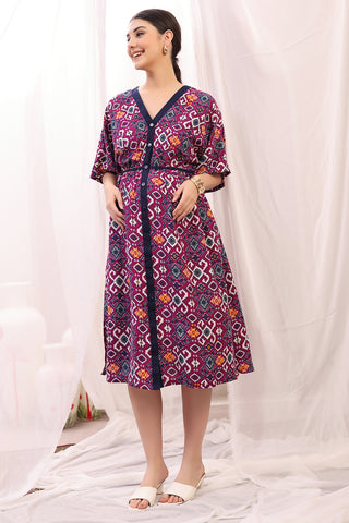 Back View of Floral Printed Zipless Feeding Shirtdress - Flattering Silhouette for Pregnancy