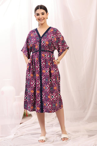 Stylish Multi Maternity Wear - Floral Printed Zipless Feeding Shirtdress for New Moms