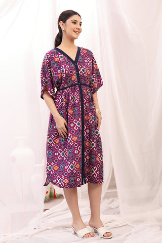 Woman wearing Floral Printed Zipless Feeding Shirtdress in Multi - Pre & Post Pregnancy