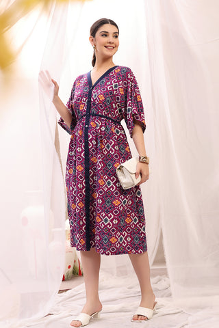 Studio Shot of Floral Printed Zipless Feeding Shirtdress showing Rayon Design Quality