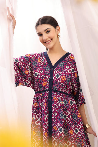 Floral Printed Zipless Feeding Shirtdress Front View - Multi Rayon Maternity Dress with Feeding Zips & Pockets