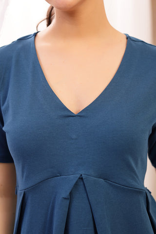 Close-up texture of Pleated Cotton Maternity Nursing Top - Airforce in airforce, showing the soft Cotton fabric.