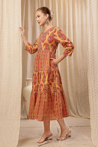 Back view of the Ethnic Cotton Tiered Kurti for Feeding Kurti, showcasing the flowing tiered style.