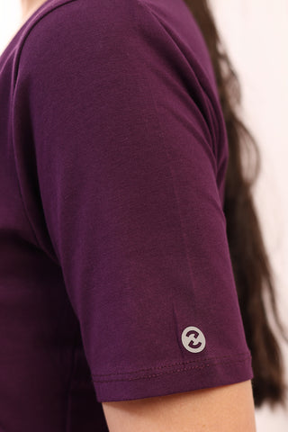 Alternate detail view of Pleated Cotton Maternity Nursing Top - Plum in wine, highlighting Long Zip.