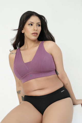 SecureFit Cotton Fixed-Pad Bra - Purple