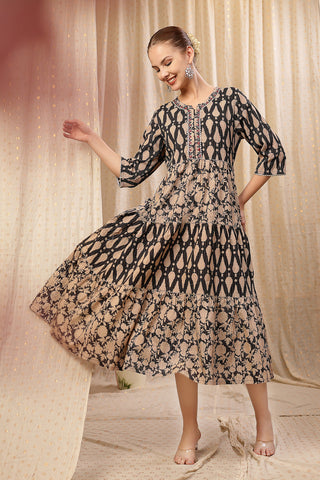 The Cotton Ethnic Cotton Tiered Kurti for Feeding Kurti featuring discreet nursing zips for new mothers.