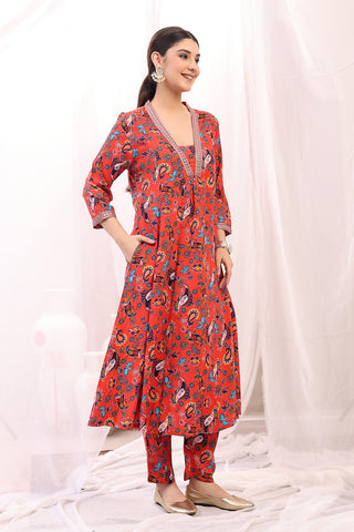 High-quality image of the Rayon texture and finish of the Embroidered Zip Kurta-Pant Kurta Set.