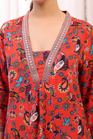 High-quality image of the Rayon texture and finish of the Embroidered Zip Kurta-Pant Kurta Set.