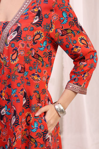 High-quality image of the Rayon texture and finish of the Embroidered Zip Kurta-Pant Kurta Set.