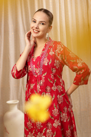 Close-up of the Embroidered Floral Foil pattern and soft Rayon fabric texture.