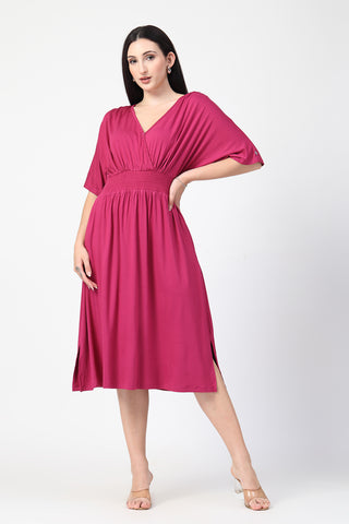 House of Zelena Deep Rose Solid Smocked Waist Zipless Feeding Dress - Trusted by Mothers for Quality