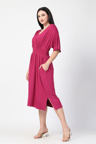 Elegant Stylish Look of Deep Rose Solid Smocked Waist Zipless Feeding Dress - Perfect for Any Occasion