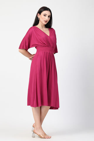 Practical Soft Feeding Dress with Pockets - Deep Rose Solid Smocked Waist Zipless Feeding Dress