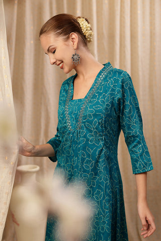 Close-up of the Embroidered Floral Foil pattern and soft Rayon fabric texture.