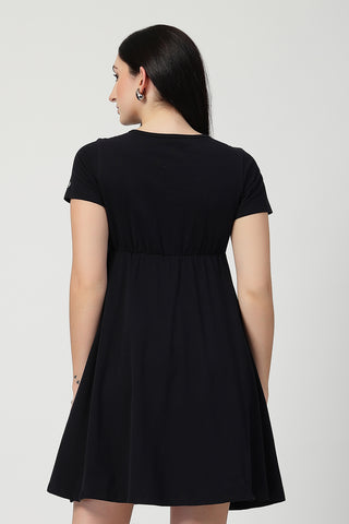 Close Up of Cotton Fabric Detail on Ruched Cotton Zipless Feeding Dress