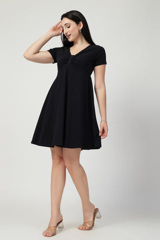 Practical Cotton Feeding Dress with Pockets - Ruched Cotton Zipless Feeding Dress