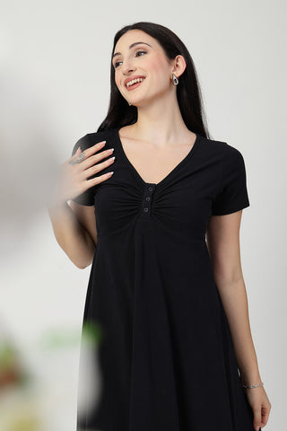 Soft Cotton Texture of Ruched Cotton Zipless Feeding Dress - Breathable & Comfy