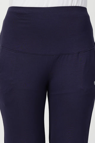 Navy High Waist Pants; panel provides abdominal support postpartum.