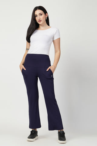 Flared Navy Pants; bottom flare offers style choice for mothers.