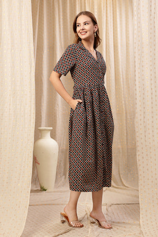 House of Zelena Multi Zipless Maternity Lapel Dress with Pockets - Trusted by Mothers for Quality