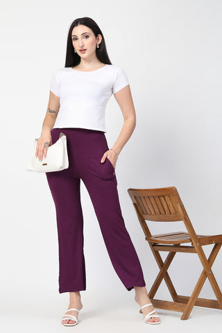 Deep Burgundy Flared Pants movement; cut allows for comfortable leg movement and a non-restrictive fit.