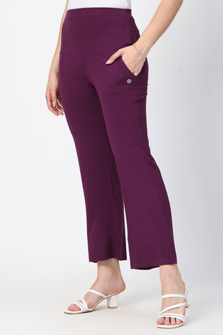 Deep Burgundy Flared Pants; flared design creates modern style.