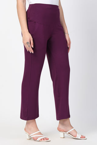 Deep Burgundy Maternity Pants; solid color is versatile for pairing with tops.