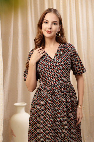 Elegant Stylish Look of Multi Zipless Maternity Lapel Dress with Pockets - Perfect for Any Occasion