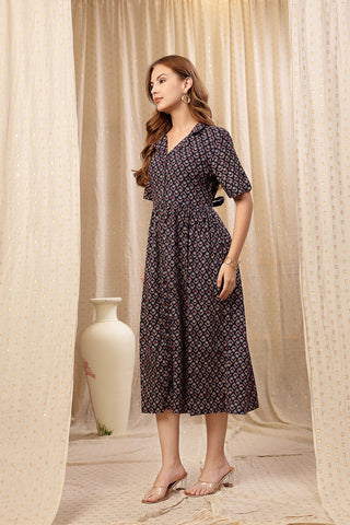 House of Zelena Royal Blue Zipless Maternity Lapel Dress with Pockets - Trusted by Mothers for Quality