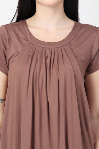 Smooth back view of brown-milange Maternity Tops showing silhouette for comfort.