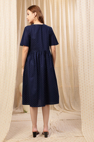 Close Up of Rayon Fabric Detail on All Over Printed Concealed Zip Feeding Maternity Dress