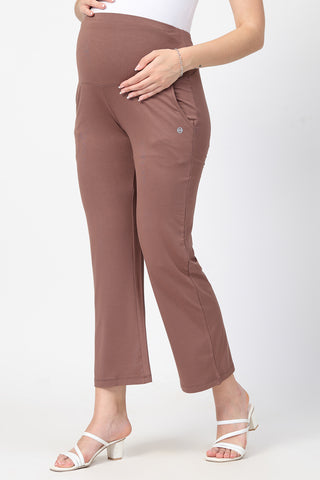 Mocha Maternity Pants fabric; stretch material ensures comfortable fit and breathability.