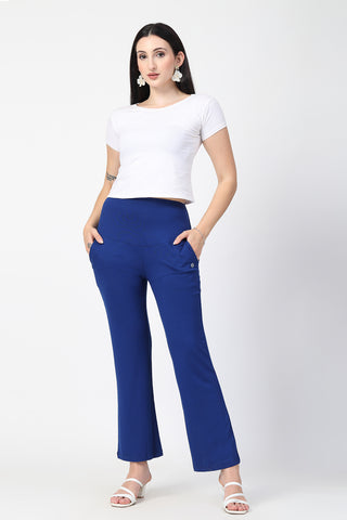 Royal Blue Flared Pants back; fit contours to the back and hips for full coverage.